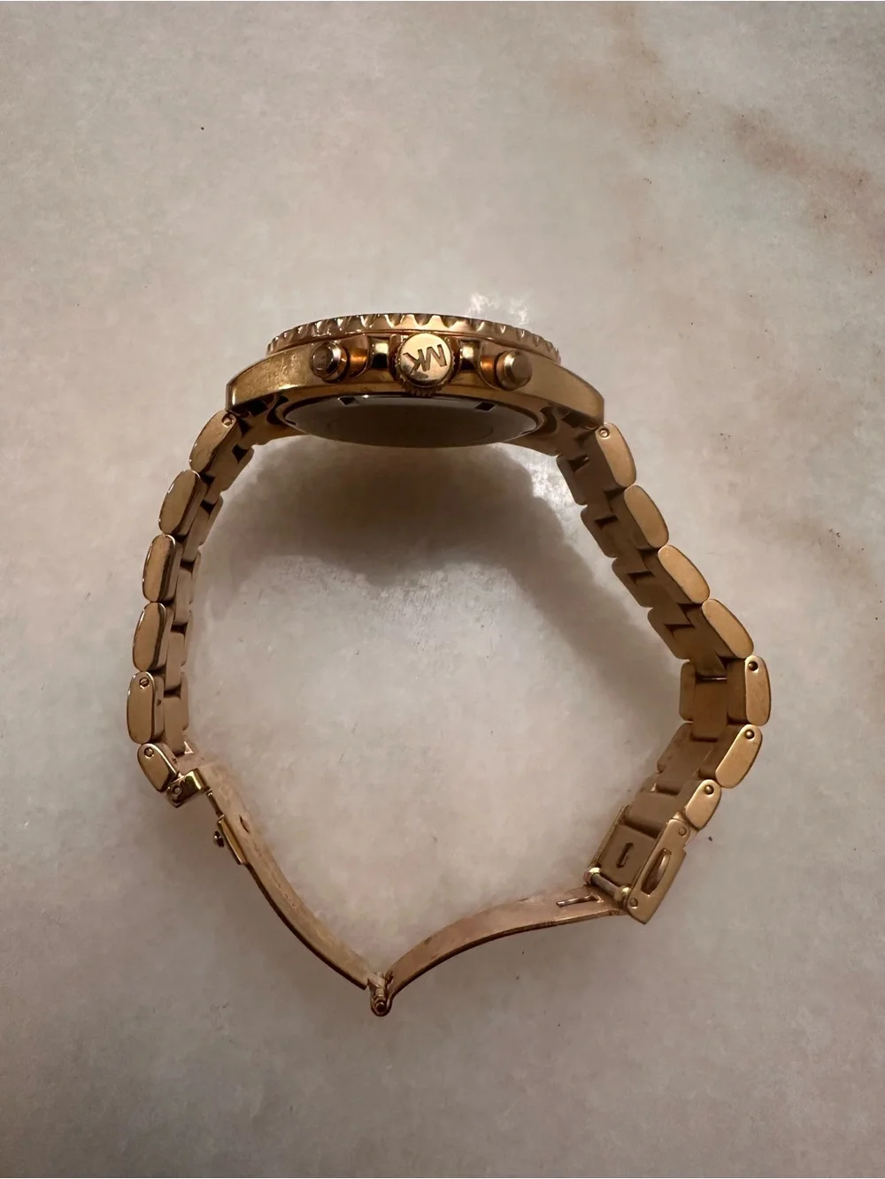 Michael Kors Rose Gold Women's Chronograph Watch with Blue Bezel